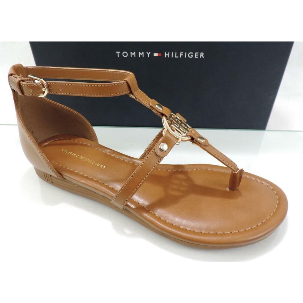 Women's Tommy Hilfiger Henri T-Strap Strappy Thong Sandals Medium Brown Size 8